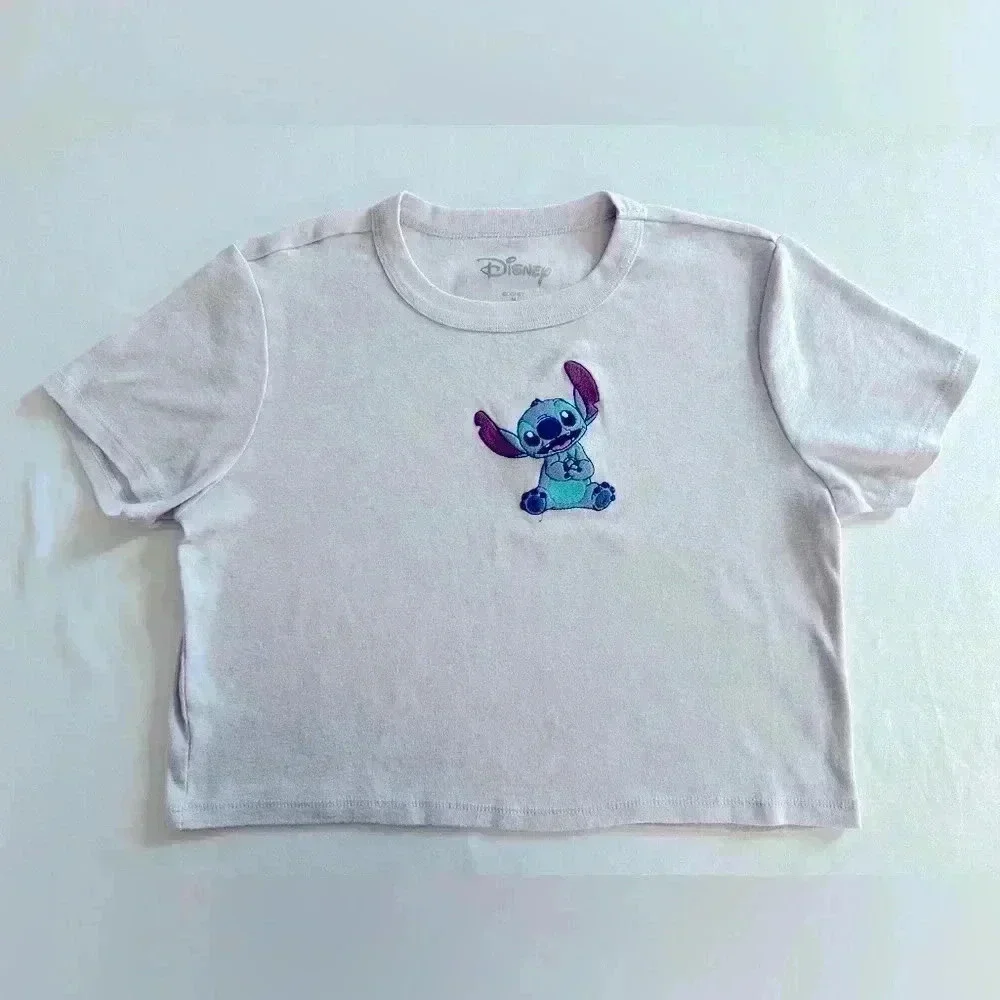 Disney Ligh Purple Embroidered Lilo and Stitch T-shirt (597)